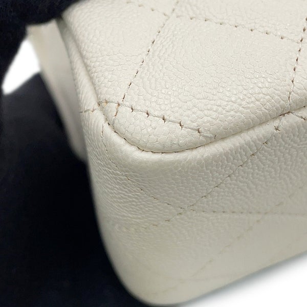 シャネル チェーンショルダーバッグ マトラッセ ココマーク トップハンドル ミニ フラップ キャビアスキン AS2431 CHANEL 白