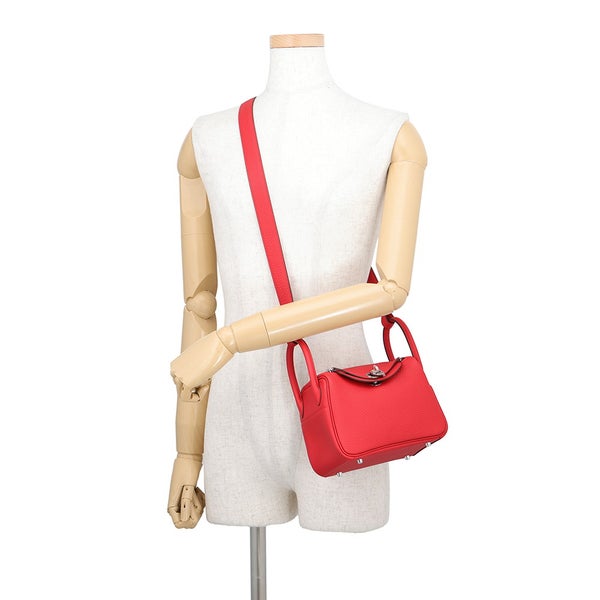 エルメス ハンドバッグ リンディ ミニ ルージュラデュー/シルバー金具 トリヨンクレマンス G刻印 HERMES 2wayショルダーバッグ