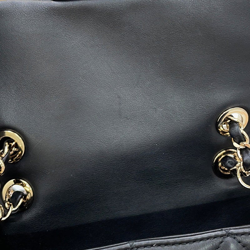 シャネル チェーンショルダーバッグ ミニ マトラッセ ココマーク ラムスキン フェイクパール CHANEL 黒