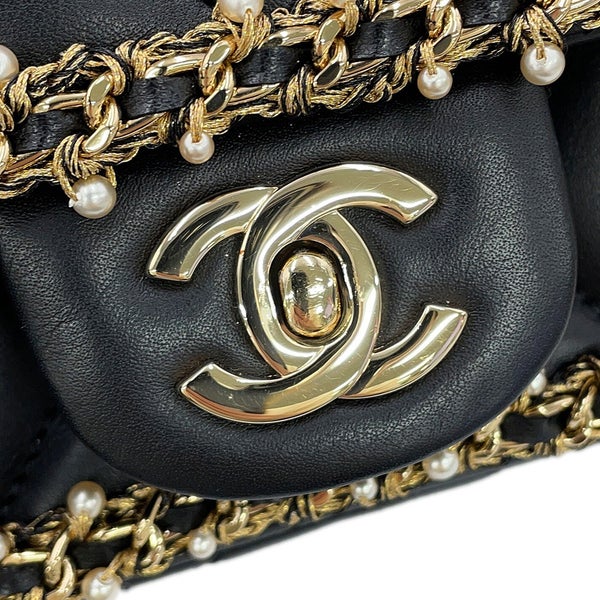 シャネル チェーンショルダーバッグ ミニ マトラッセ ココマーク ラムスキン フェイクパール CHANEL 黒