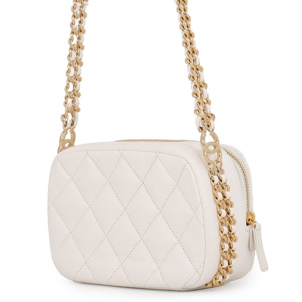 シャネル チェーンショルダーバッグ マトラッセ ココマーク カメラバッグ キャビアスキン CHANEL 白