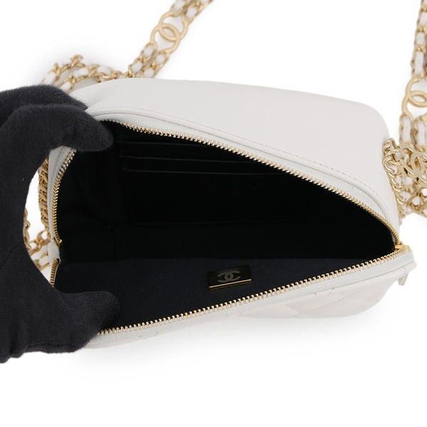 シャネル チェーンショルダーバッグ マトラッセ ココマーク カメラバッグ キャビアスキン CHANEL 白