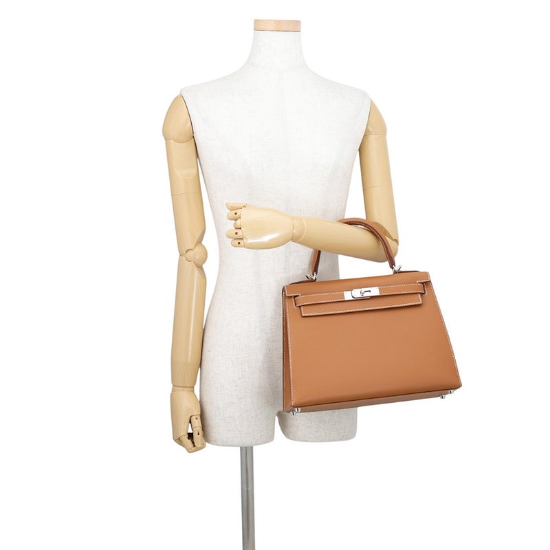 エルメス ハンドバッグ ケリー28 外縫い ゴールド/シルバー金具 エプソン B刻印 HERMES Kelly 2wayバッグ