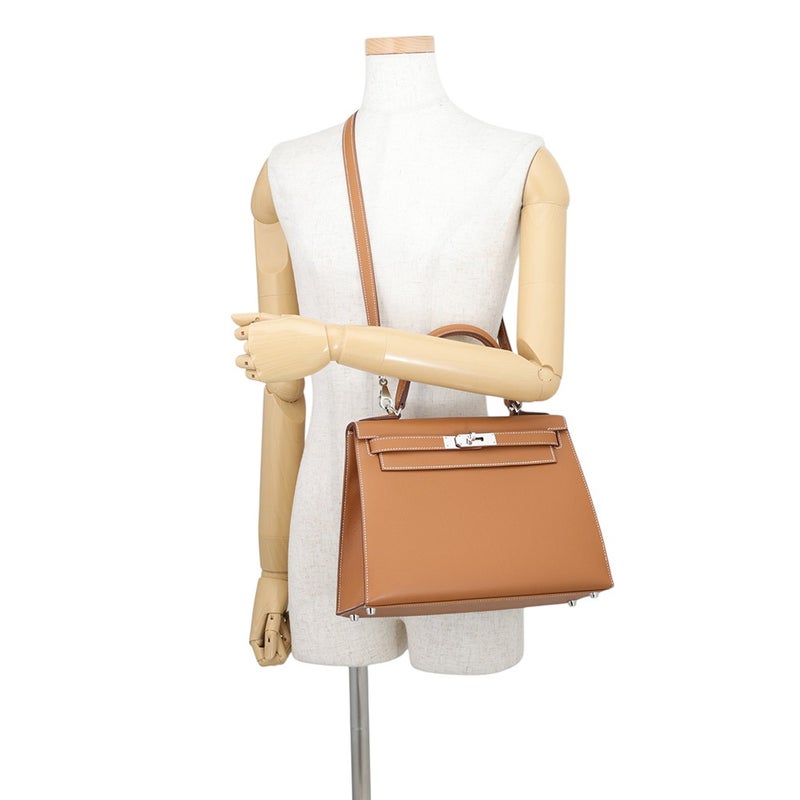 エルメス ハンドバッグ ケリー28 外縫い ゴールド/シルバー金具 エプソン B刻印 HERMES Kelly 2wayバッグ