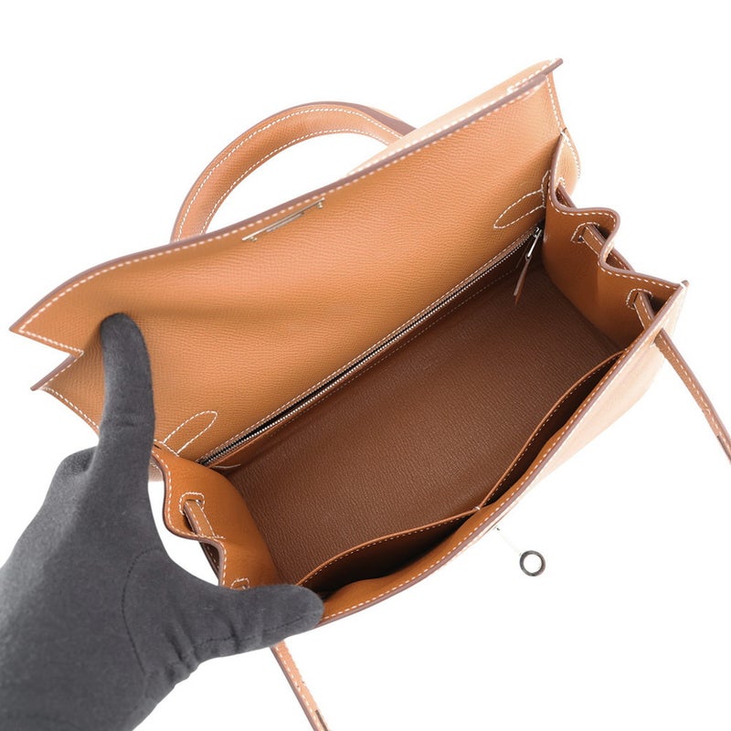 エルメス ハンドバッグ ケリー28 外縫い ゴールド/シルバー金具 エプソン B刻印 HERMES Kelly 2wayバッグ