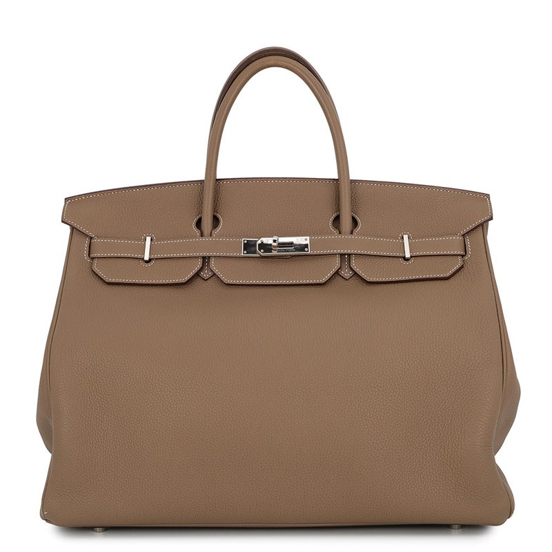 エルメス バーキン40 エトゥープ/シルバー金具 トゴ B刻印 HERMES Birkin ハンドバッグ