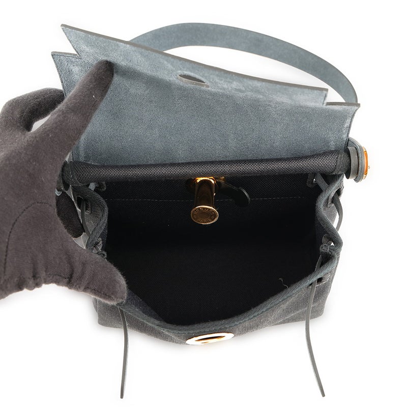 エルメス ショルダーバッグ エールバッグジップ ミニ ブラック/ゴールド金具 トワルミリタリー/ヴァッシュハンター G刻印 HERMES 黒