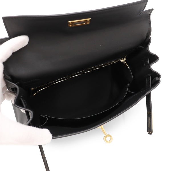 エルメス ハンドバッグ ケリー25 内縫い ブラック/ゴールド金具 スイフト G刻印 ２wayショルダー 黒