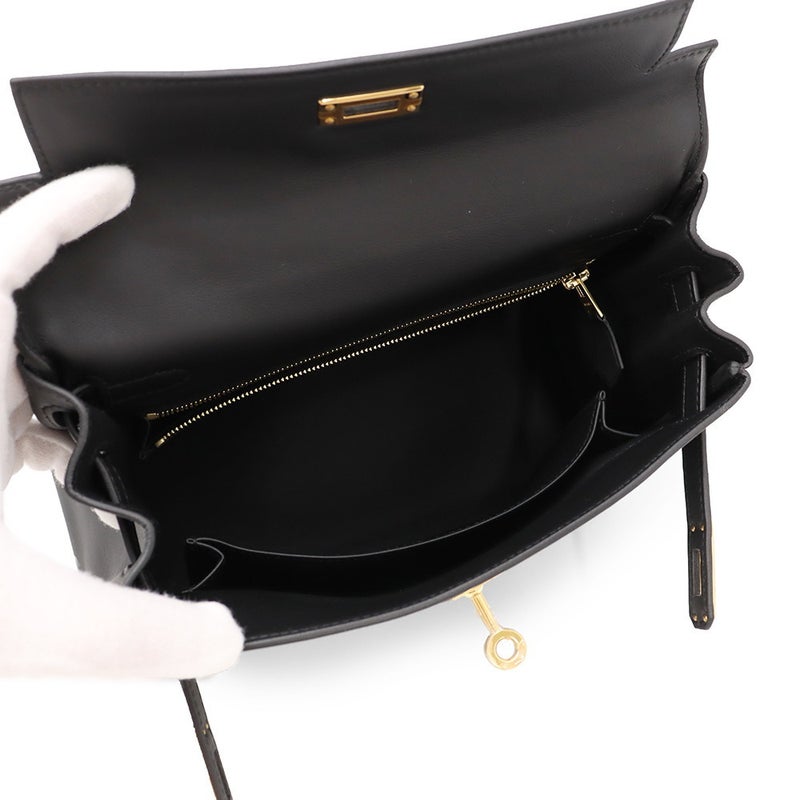 エルメス ハンドバッグ ケリー25 内縫い ブラック/ゴールド金具 スイフト G刻印 ２wayショルダー 黒