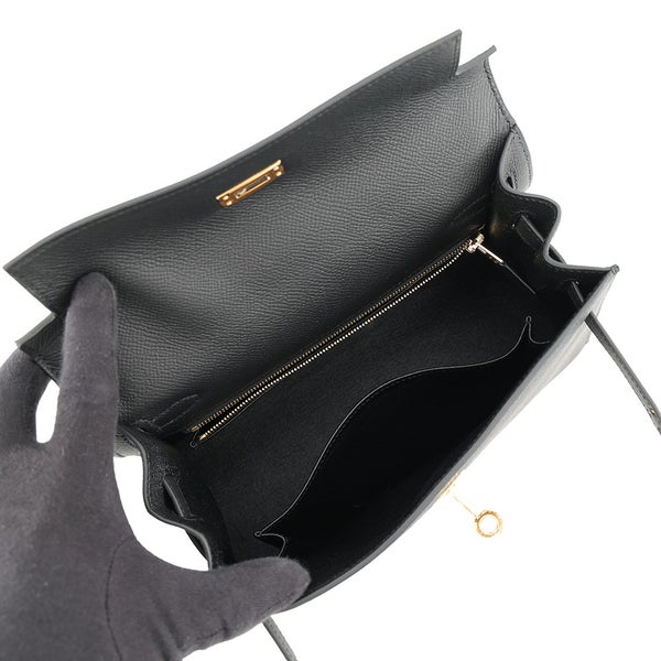 エルメス ハンドバッグ ケリー25 外縫い ブラック/ゴールド金具 エプソン G刻印 ２wayショルダー 黒