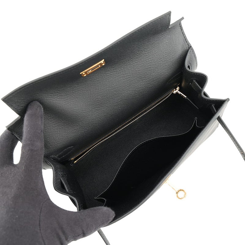 エルメス ハンドバッグ ケリー25 外縫い ブラック/ゴールド金具 エプソン G刻印 ２wayショルダー 黒