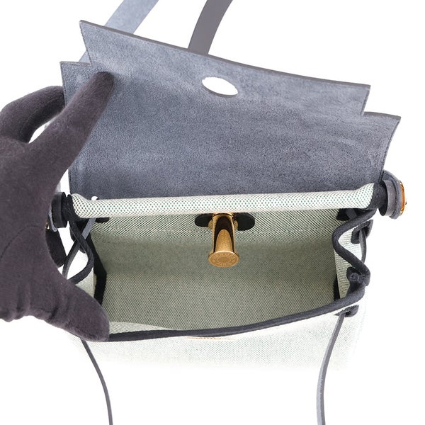 エルメス ショルダーバッグ エールバッグジップ ミニ ブラック/ヴェールモワイヤン/シルバー金具 トワルアッシュ/ヴァッシュハンター G刻印