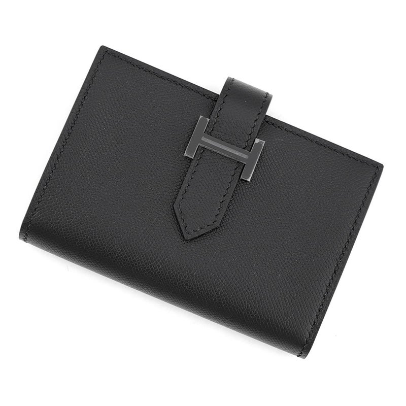 エルメス カードケース ベアン ミニ 小銭入れ付き ブラック/ブラック金具 ヴォーマダム G刻印 HERMES 名刺入れ コインケース 黒