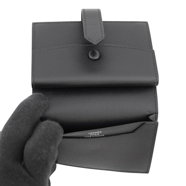 エルメス カードケース ベアン ミニ 小銭入れ付き ブラック/ブラック金具 ヴォーマダム G刻印 HERMES 名刺入れ コインケース 黒