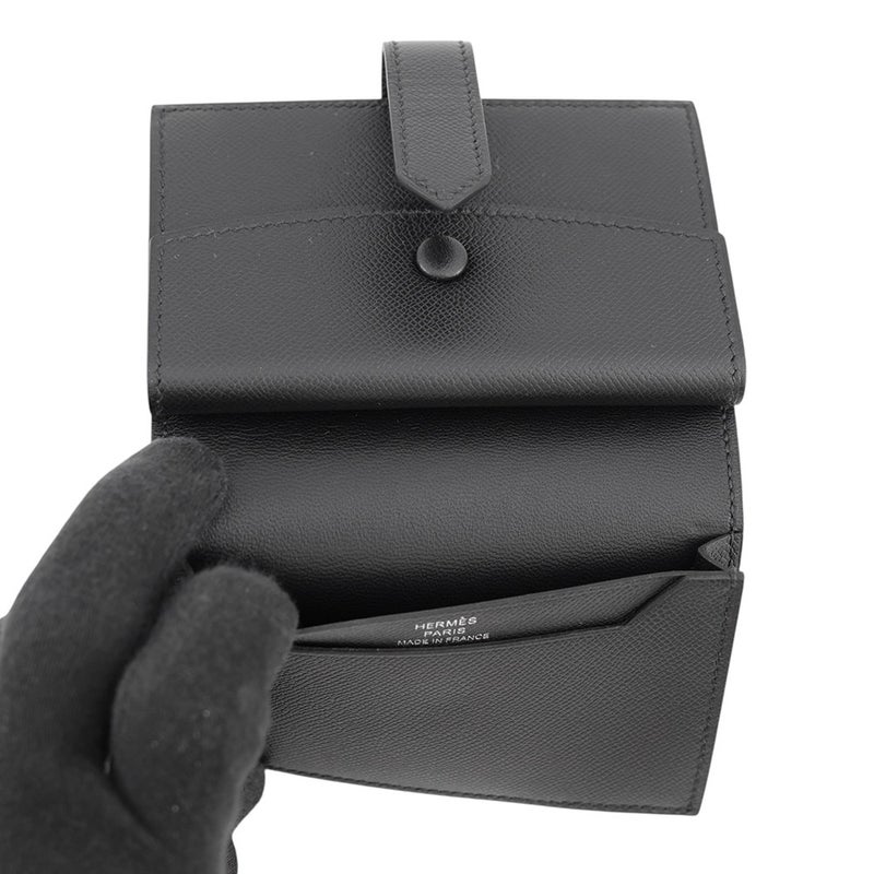 エルメス カードケース ベアン ミニ 小銭入れ付き ブラック/ブラック金具 ヴォーマダム G刻印 HERMES 名刺入れ コインケース 黒