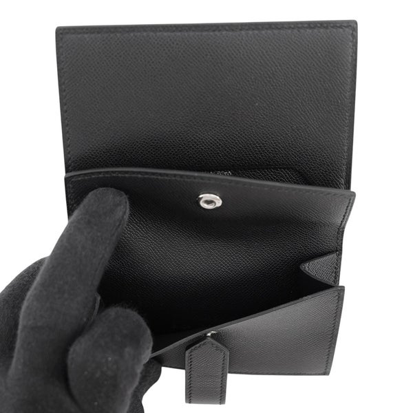 エルメス カードケース ベアン ミニ 小銭入れ付き ブラック/ブラック金具 ヴォーマダム G刻印 HERMES 名刺入れ コインケース 黒