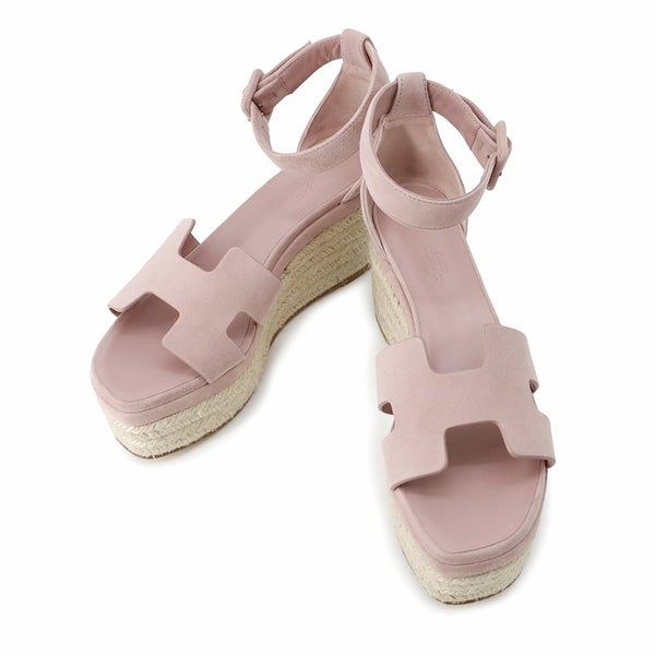 エルメス サンダル エルダ エスパドリーユ レザー ベロア レディースサイズ37 HERMES 靴