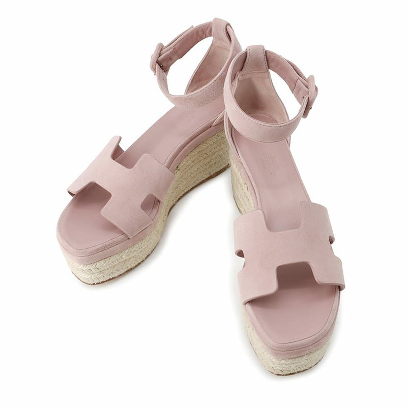 エルメス サンダル エルダ エスパドリーユ レザー ベロア レディースサイズ37 HERMES 靴