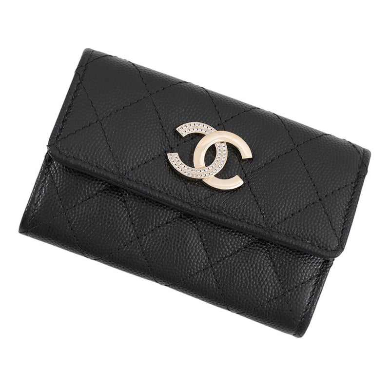シャネル カードケース マトラッセ ココマーク キャビアスキン ラインストーン AP4178 CHANEL 名刺入れ 黒