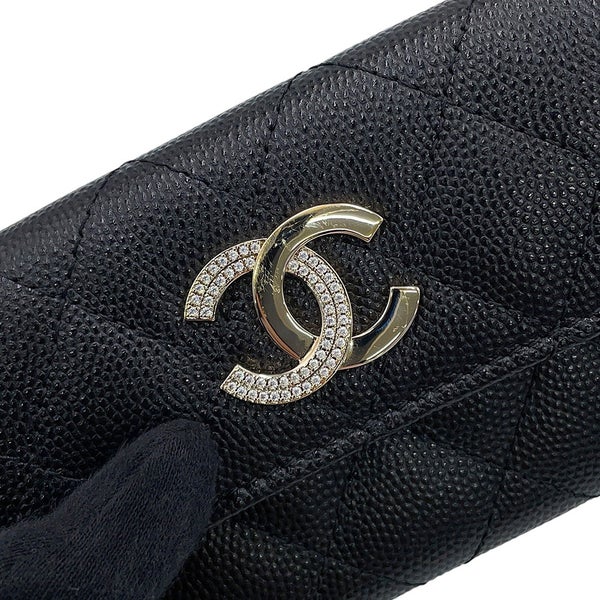 シャネル カードケース マトラッセ ココマーク キャビアスキン ラインストーン AP4178 CHANEL 名刺入れ 黒