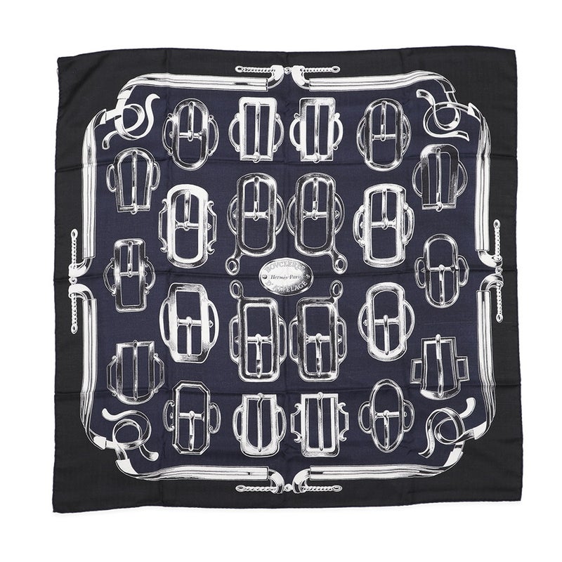 エルメス スカーフ カレH 100 アトラージュのバックル Bouclerie d'Attelage HERMES ストール 黒