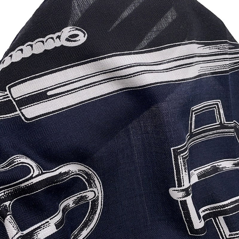 エルメス スカーフ カレH 100 アトラージュのバックル Bouclerie d'Attelage HERMES ストール 黒