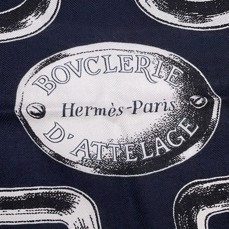 エルメス スカーフ カレH 100 アトラージュのバックル Bouclerie d'Attelage HERMES ストール 黒