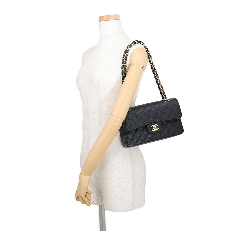 シャネル チェーンショルダーバッグ クラシック マトラッセ23 ココマーク キャビアスキン A01113 CHANEL 黒