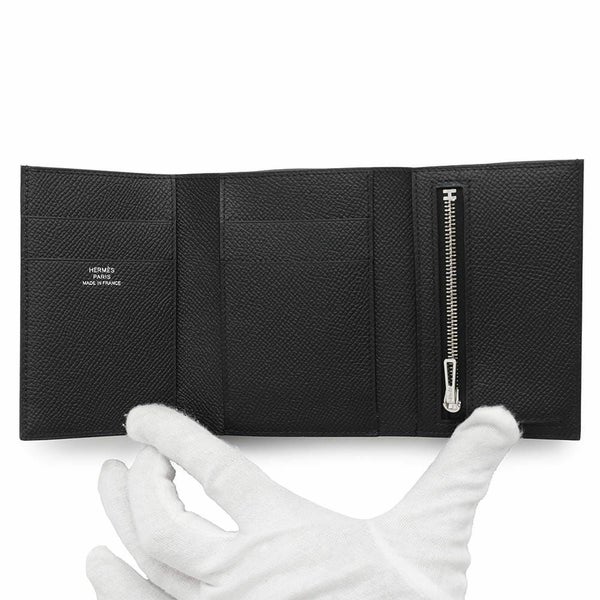 エルメス 三つ折り財布 ベアンコンビネ モノクローム ブラック/ブラック金具 エプソン B刻印 黒