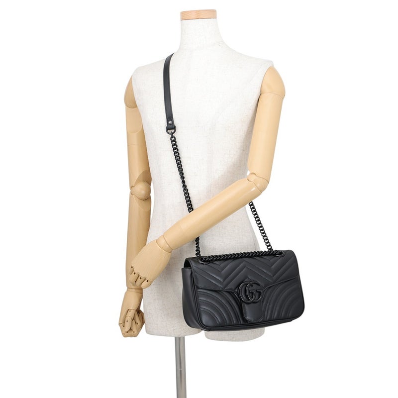 グッチ チェーンショルダーバッグ GGマーモント キルティング スモール レザー 443497 GUCCI 黒