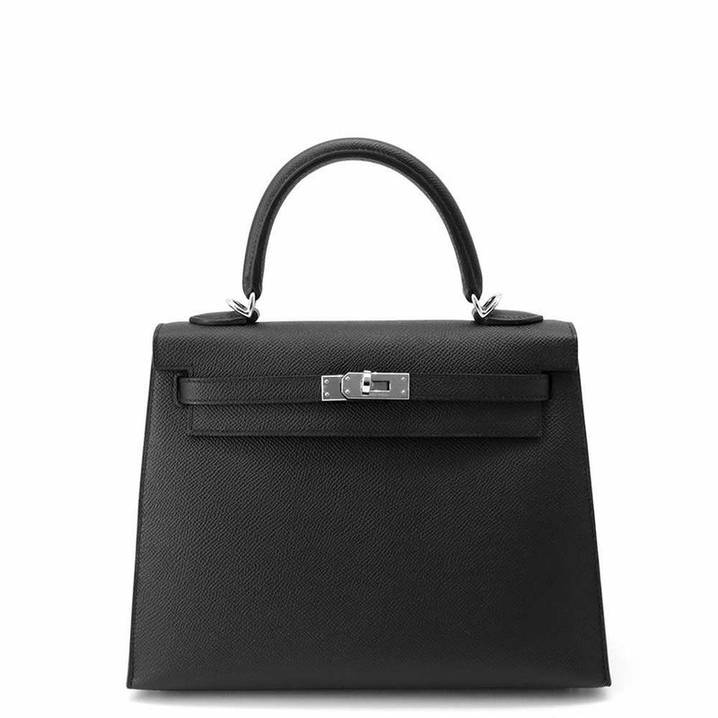 エルメス ハンドバッグ ケリー25 外縫い ブラック/シルバー金具 エプソン K刻印 2wayショルダー 黒