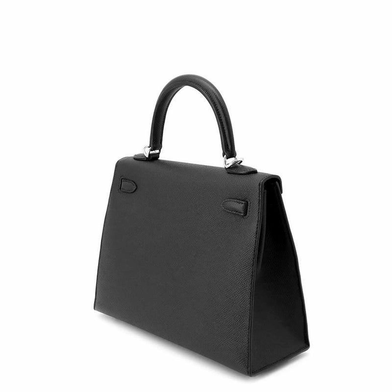 エルメス ハンドバッグ ケリー25 外縫い ブラック/シルバー金具 エプソン K刻印 2wayショルダー 黒