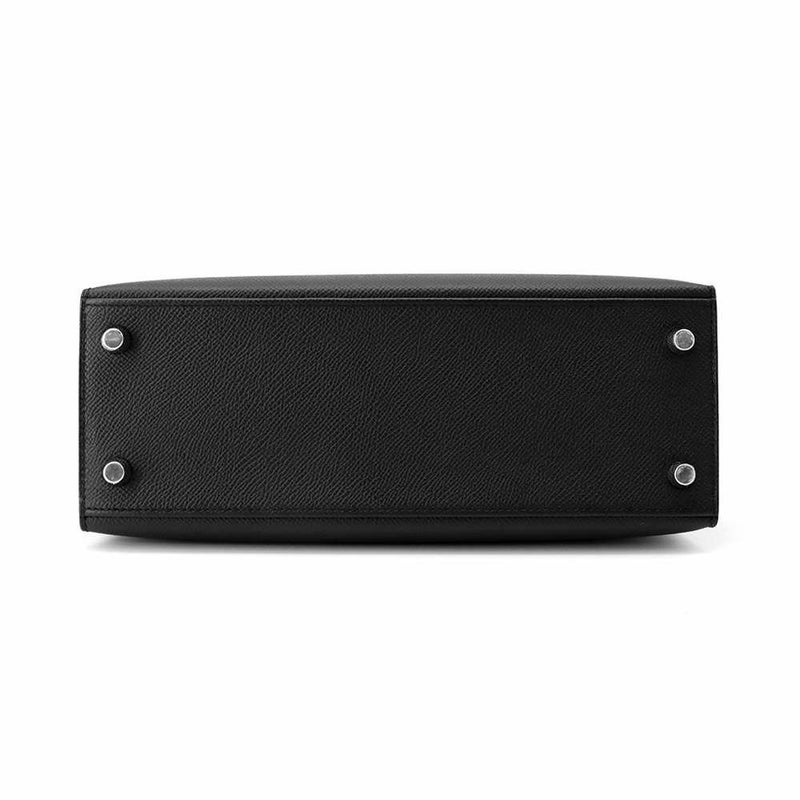 エルメス ハンドバッグ ケリー25 外縫い ブラック/シルバー金具 エプソン K刻印 2wayショルダー 黒