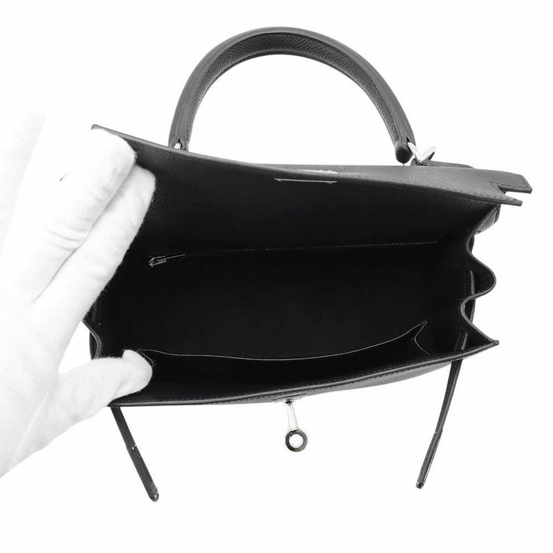 エルメス ハンドバッグ ケリー25 外縫い ブラック/シルバー金具 エプソン K刻印 2wayショルダー 黒