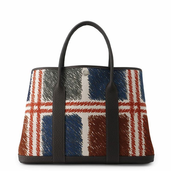 エルメス ガーデンパーティPM タータン・スクエア エクリュ/エベンヌ/シルバー金具 トワルアッシュ/ネゴンダ W刻印