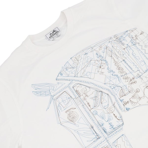 エルメス Tシャツ カドリージュ コットン メンズサイズＬ HERMES 半袖 白
