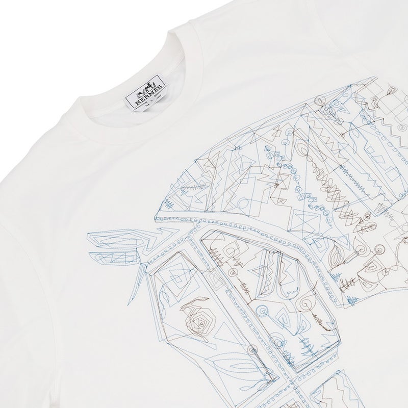 エルメス Tシャツ カドリージュ コットン メンズサイズＬ HERMES 半袖 白