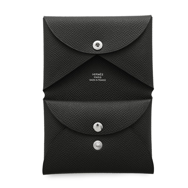 エルメス コインケース カルヴィ デュオ ブラック/シルバー金具 エプソン K刻印 黒