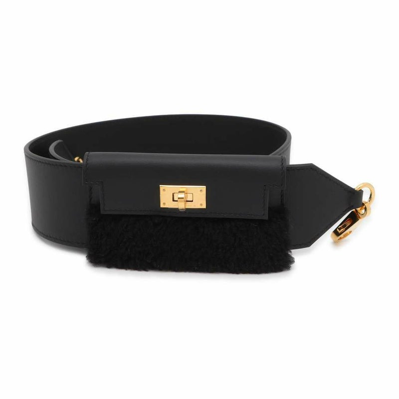 エルメス ショルダーストラップ バンドリエール ケリーポケット ブラック/ゴールド金具 スイフト/ムートン B刻印 黒