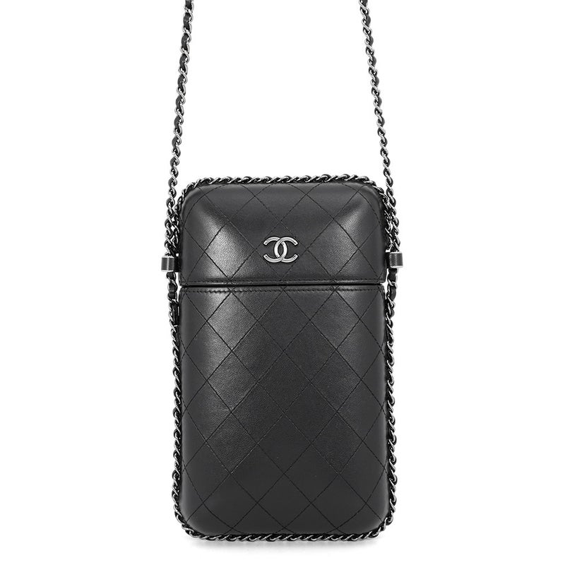 シャネル チェーンショルダーバッグ フォンホルダー マトラッセ ココマーク カーフスキン A94471  CHANEL バッグ 黒