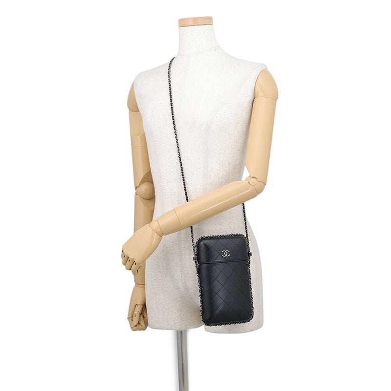 シャネル チェーンショルダーバッグ フォンホルダー マトラッセ ココマーク カーフスキン A94471  CHANEL バッグ 黒