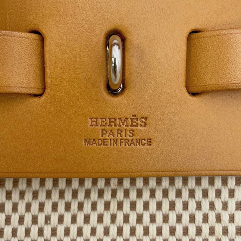 エルメス ショルダーバッグ エールバッグMM ナチュラル/エクリュ トワルアッシュ/レザー/シルバー金具 □G刻印