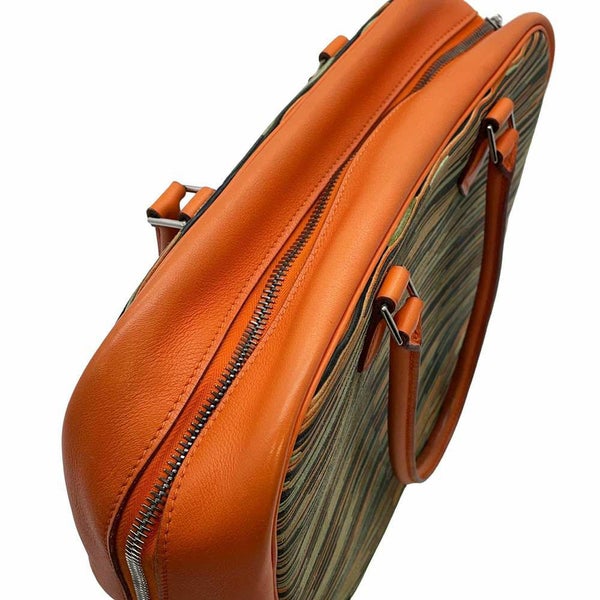 エルメス ハンドバッグ プリュム28 オレンジ/マルチカラー/シルバー金具 ヴィブラート/ヴォーガリバー □C刻印