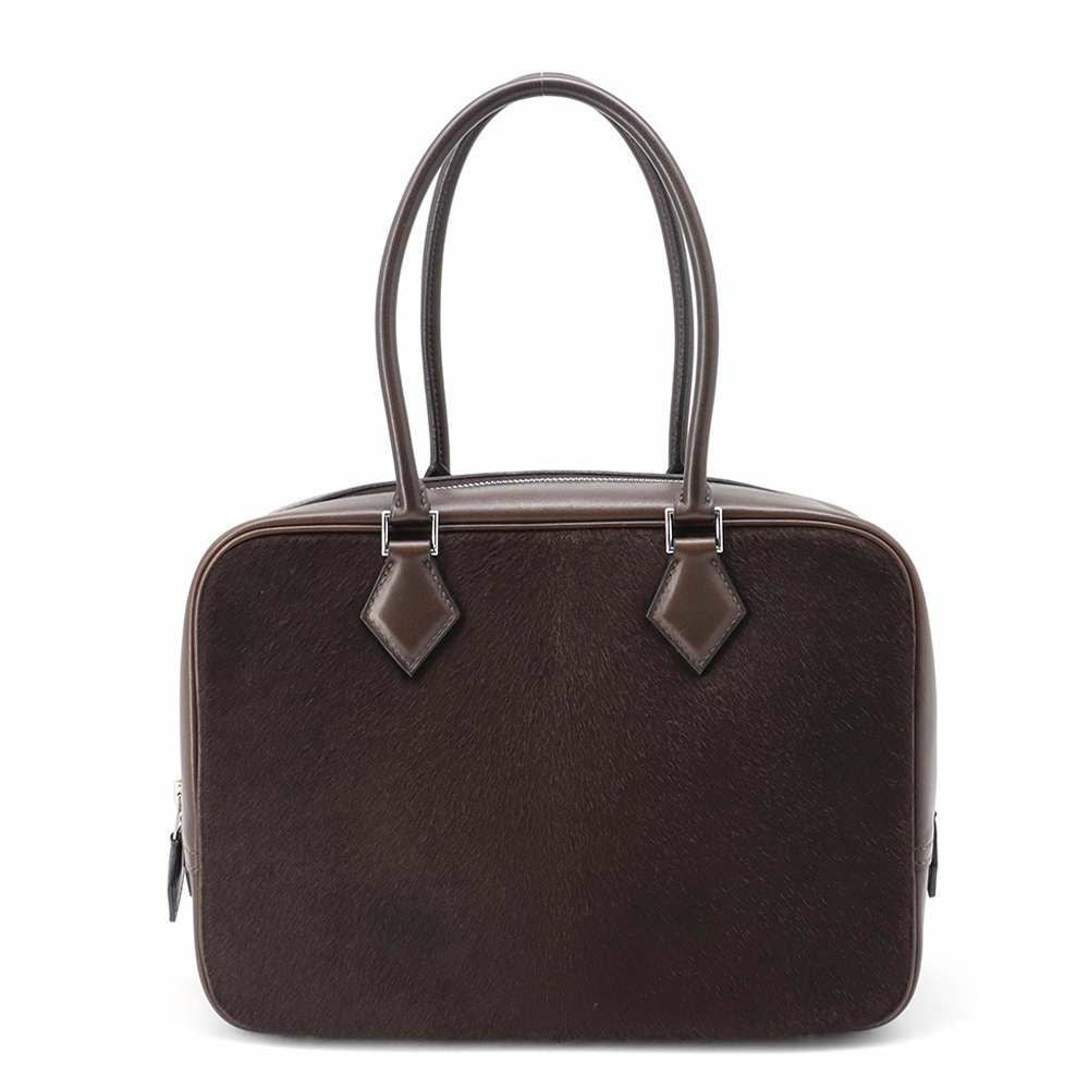 エルメス ハンドバッグ プリュム28 ブラウン/シルバー金具 ハラコ