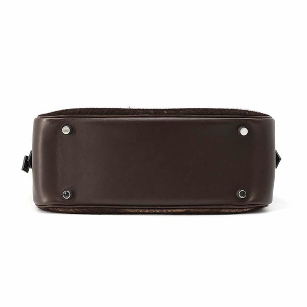 エルメス ハンドバッグ プリュム28 ブラウン/シルバー金具 ハラコ/スイフト □K刻印