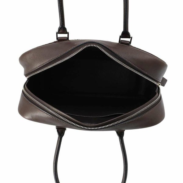 エルメス ハンドバッグ プリュム28 ブラウン/シルバー金具 ハラコ/スイフト □K刻印