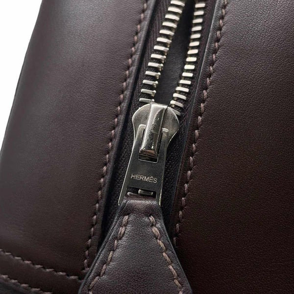 エルメス ハンドバッグ プリュム28 ブラウン/シルバー金具 ハラコ/スイフト □K刻印