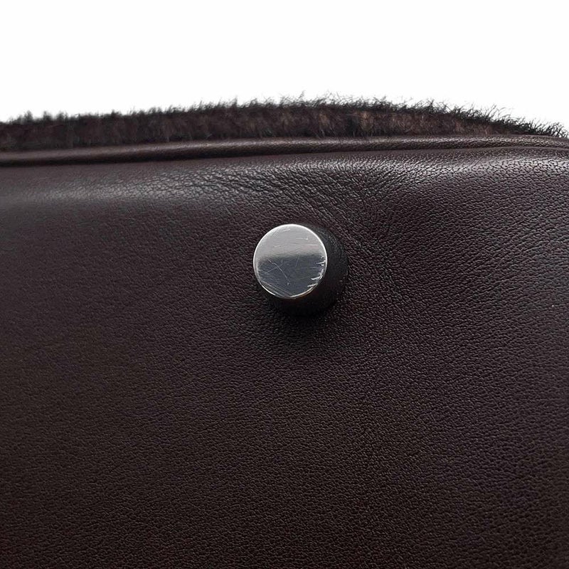 エルメス ハンドバッグ プリュム28 ブラウン/シルバー金具 ハラコ/スイフト □K刻印