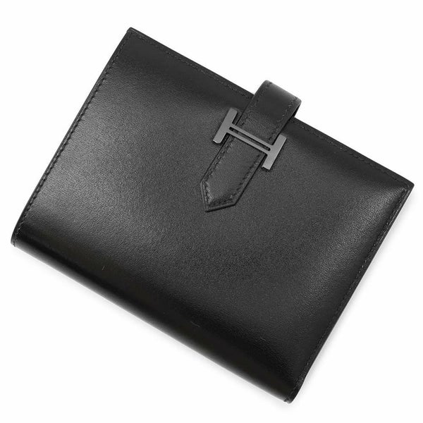 エルメス 二つ折り財布 ベアンコンパクト モノクローム ブラック/ブラック金具 ボックスカーフ W刻印 黒