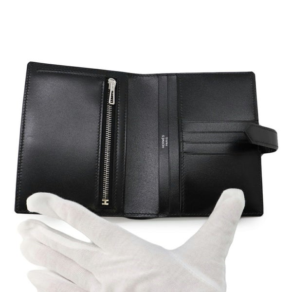 エルメス 二つ折り財布 ベアンコンパクト モノクローム ブラック/ブラック金具 ボックスカーフ W刻印 黒